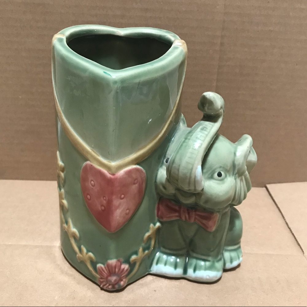 Pencils Holder for Desk Ceramic Elephant and Heart